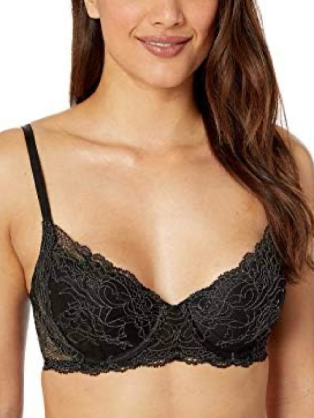 Natori Black Floral Lace Drama Full Fit Contour Underwire Bra Size 36D